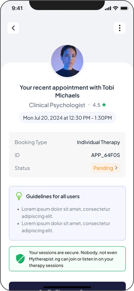 Appointment details with status