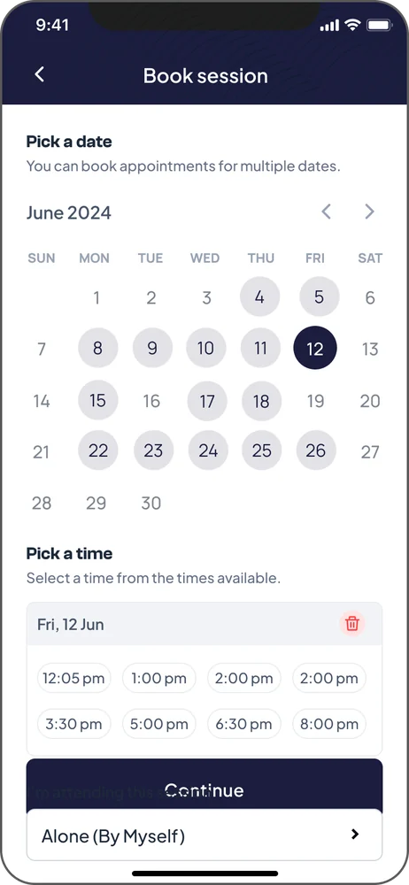 Book session: pick a date and time