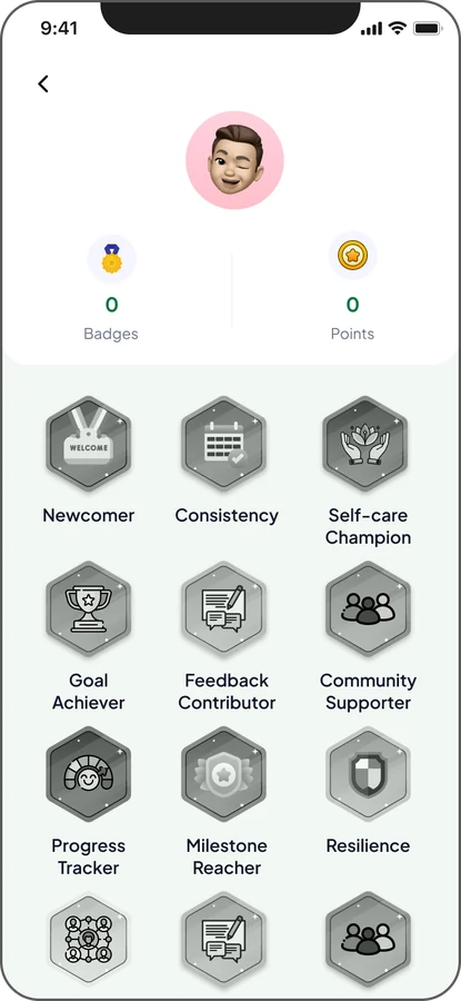 Badges screen with no badges earned yet