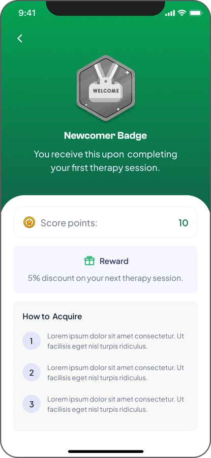 Newcomer badge details with points and reward