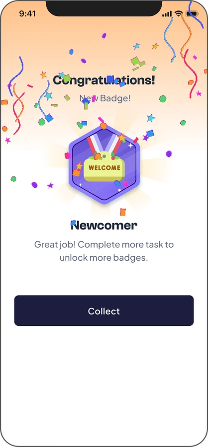 Badge unlocked celebration screen