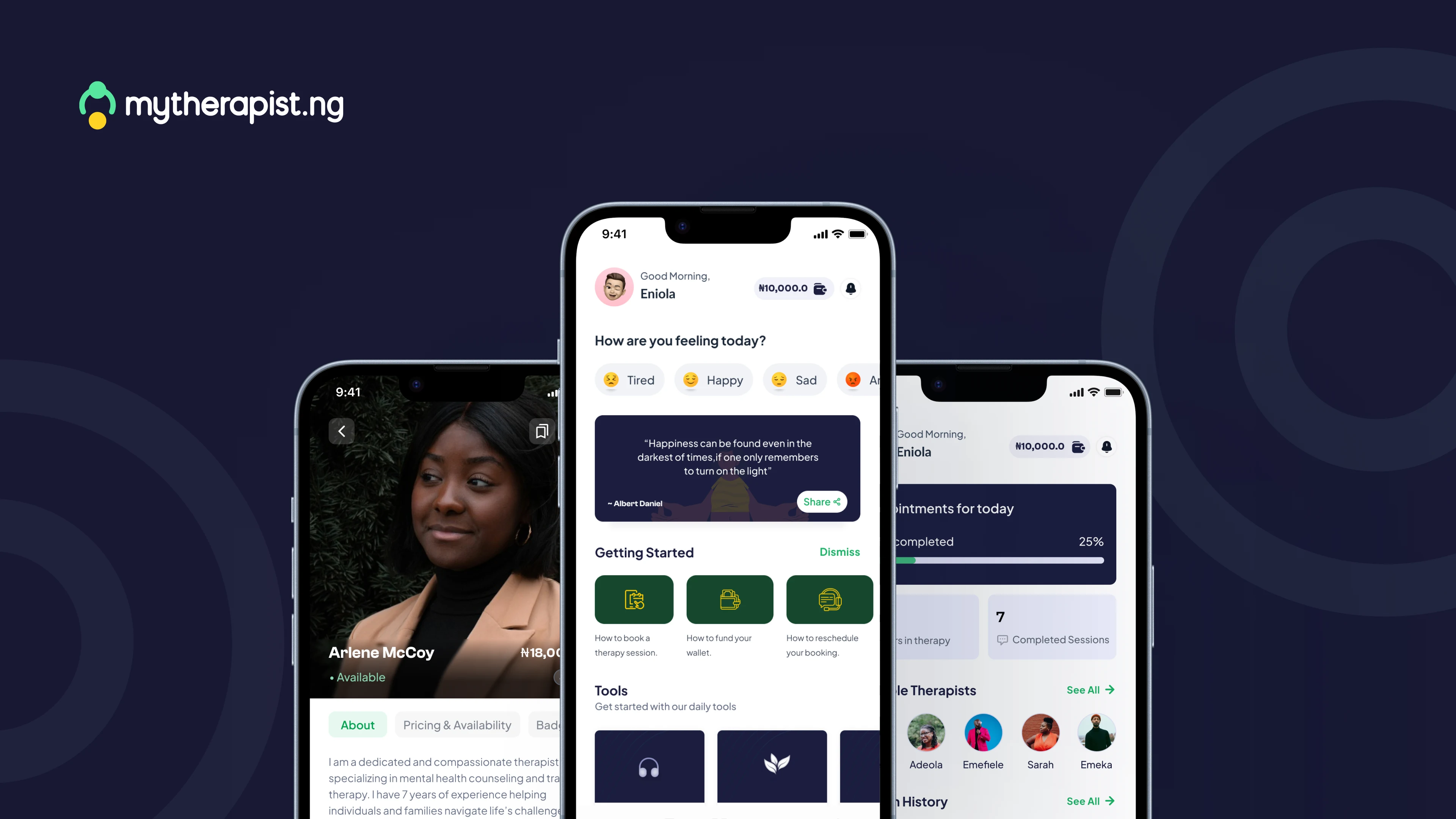 MyTherapist.ng app screens