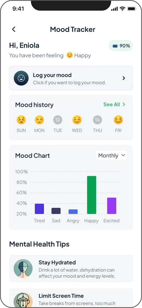 Mood tracker with history and monthly chart