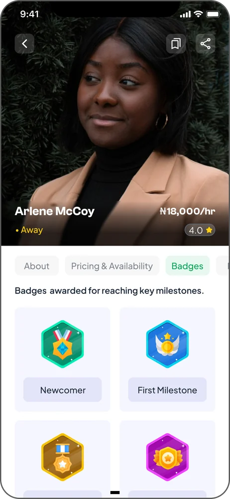 Therapist profile: milestone badges