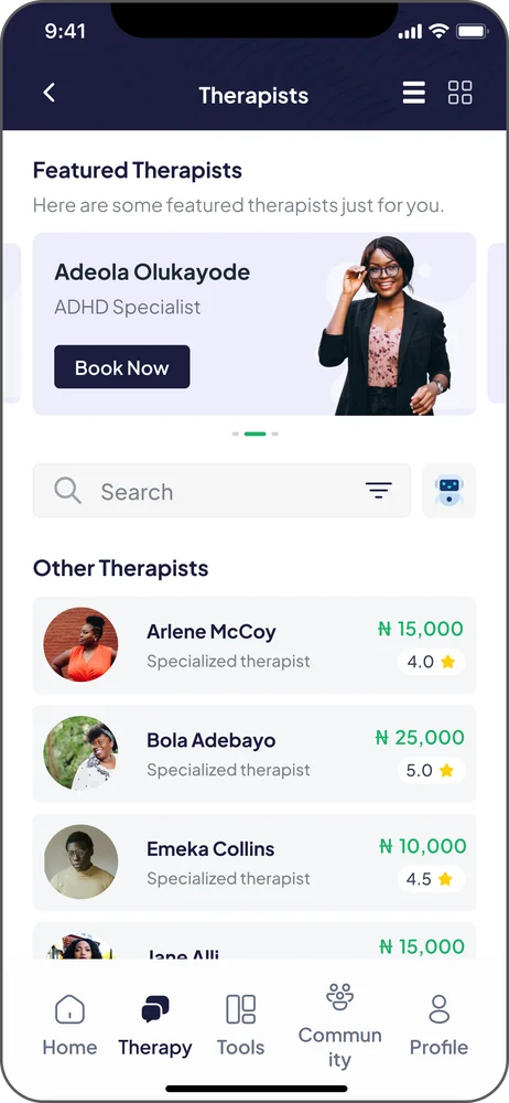 Therapists list with featured therapist