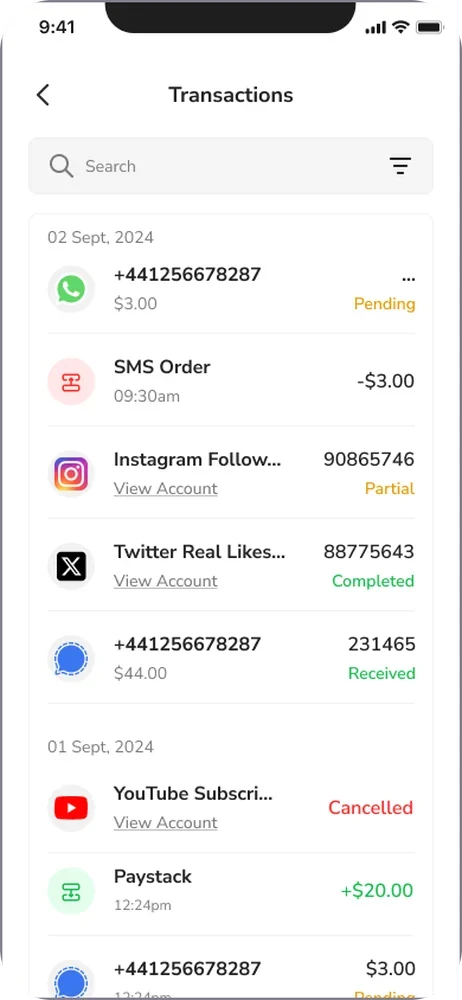 Transaction history