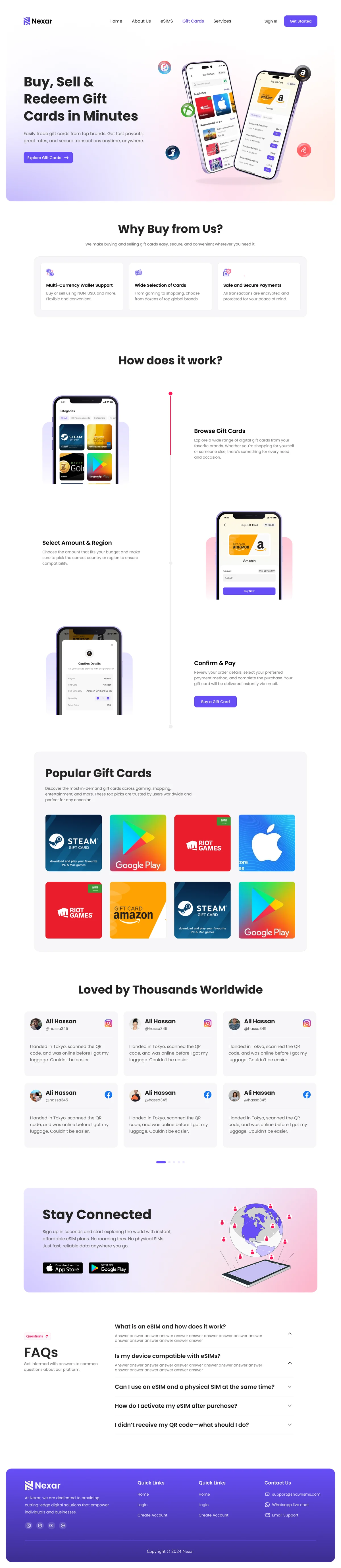 Gift cards landing page