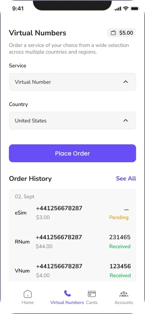 Virtual numbers order