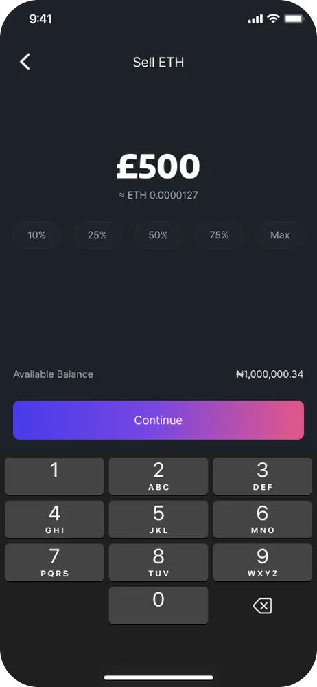 Sell ETH amount