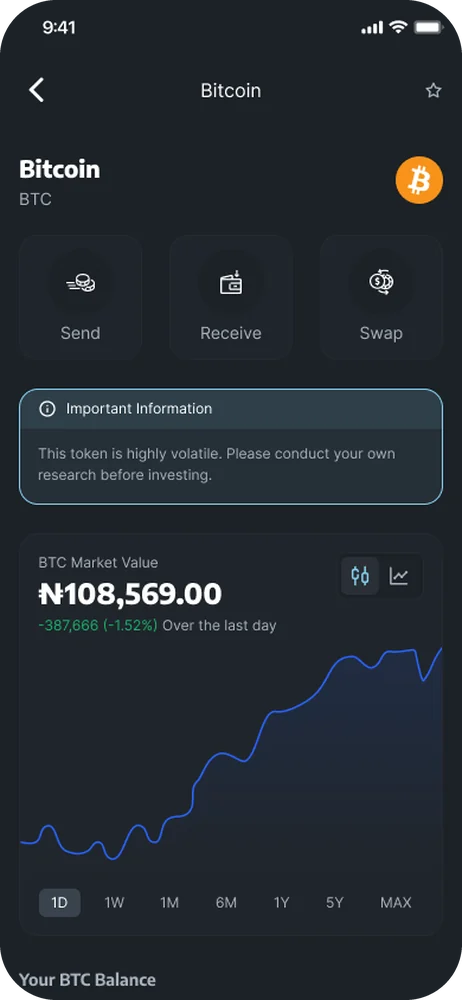 Bitcoin page with risk notice