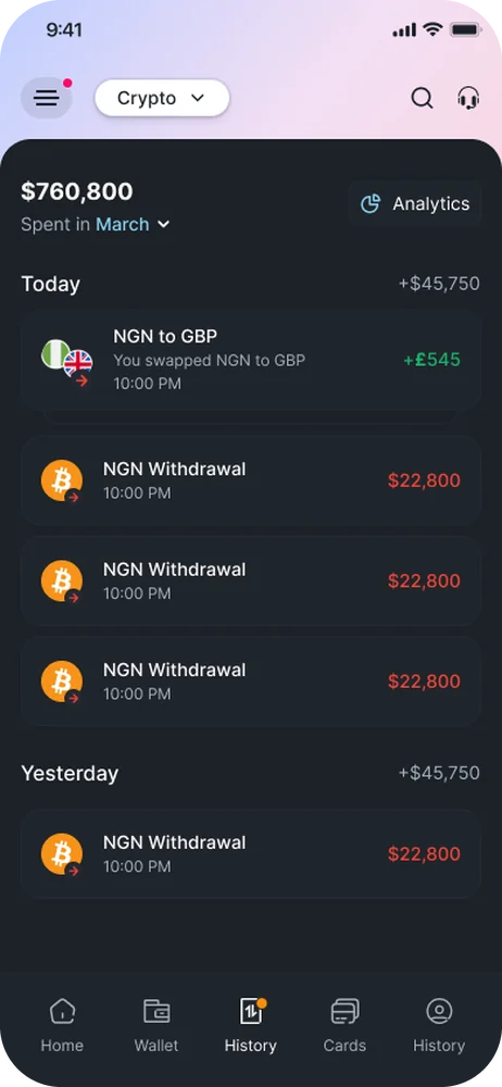 Transaction history