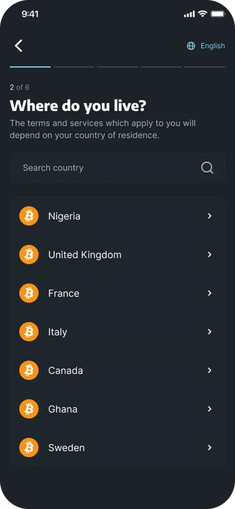 Choose country of residence