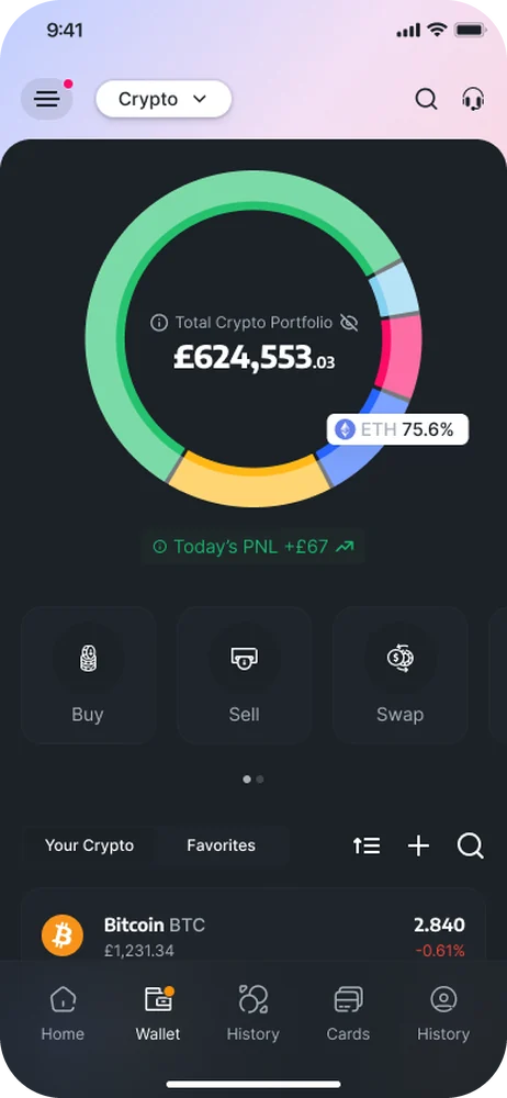 Roqqu crypto wallet with portfolio breakdown