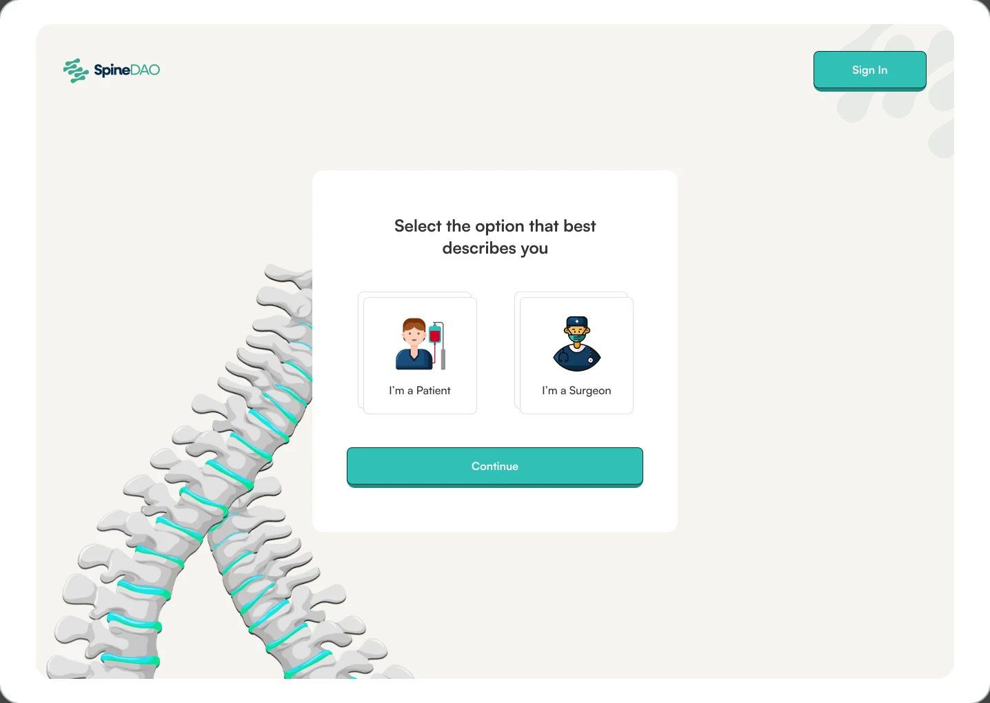 Choose whether you are a patient or a surgeon