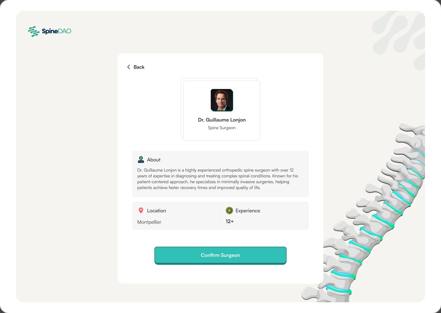 Surgeon profile and confirmation
